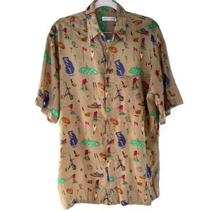 Pierre Cardin tan golf print button up shirt s
